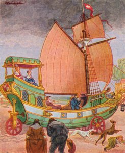 Segelwagen / Segelbil (färglitografi)