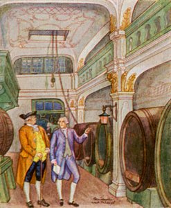 Weinkellerei / vingård (färglitografi)