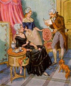 Dichtervorlesung Im Boudoir / Poesiuppläsning i boudoiren (färglitografi)