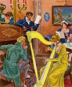Harfenkonzert / Harpkonsert (färglitografi)