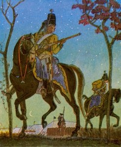 Husarenvorposten / Hussar Outpost (färglitografi)