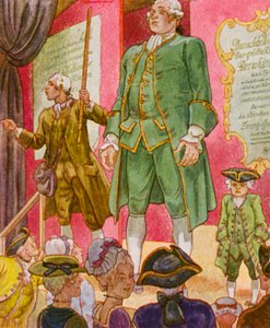 Schaubude / Utställningsbås (färglitografi)