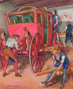 Stellmacherei / Wheelwright (färglitografi)