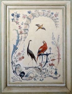 Fågeltecken på det stora vardagsrummet i slottet Champs sur Marne. Målning av Christophe Huet (1700-1759)