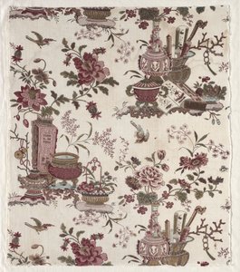 Fragment av träblockstryckt bomull, ca. 1780.