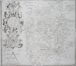 Karta över Wiltshire, graverad av William Web, publicerad 1645 (gravyr) av Christopher (after) Saxton