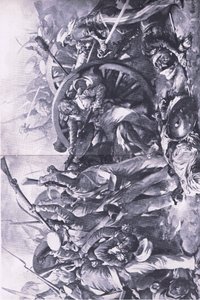 Slaget vid Meanee, 17 februari 1843: The fight at the guns, illustration från British Battles on Land and Sea, 1915 av Christopher Clark