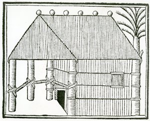 En indisk bostad från "la Historia general de las Indias" 1547