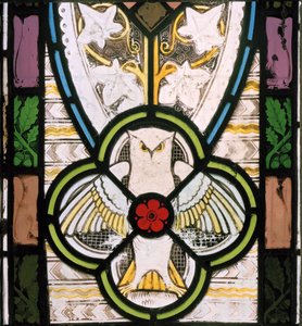Uggla och blomma, 1865 (målat glas) av Christopher Dresser