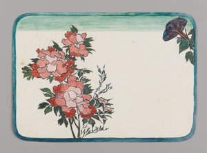Litet kort med Chrysanthemum och Morning Glory, ca 1880. Akvarell
