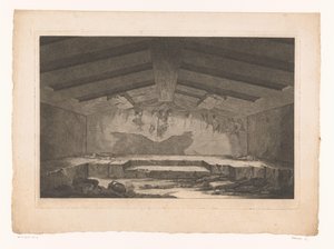 Etruskisk gravkammare i Tarquinia med en väggmålning med en procession på bakväggen av Christopher Norton