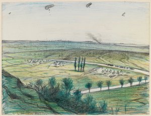 Landskap med observationsballonger, 1914-18 (penna och krita på papper) av Christopher Richard Wynne Nevinson