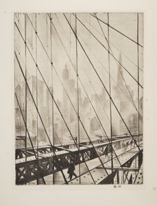 Looking Through Brooklyn Bridge, pub.1921 (etsning) av Christopher Richard Wynne Nevinson