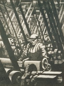 Tillverkning av motorn, 1917 (etsning och torrnål) av Christopher Richard Wynne Nevinson