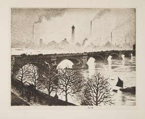 Waterloo Bridge från ett Savoy-fönster, pub.1925 (etsning) av Christopher Richard Wynne Nevinson