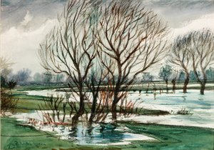 Willows, ca 1927 (Akvarell och krita) av Christopher Richard Wynne Nevinson