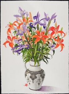 Blommor i en svartvit kanna (wc) av Christopher Ryland