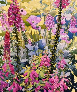 Garden with Foxgloves (akvarell på papper)
