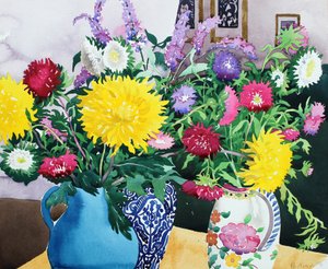 Interiör med asters (akvarell på papper)