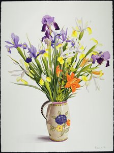 Iris och liljor i en holländsk kanna (wc)
