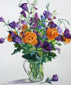 Orange och lila blommor (akvarell på papper) av Christopher Ryland