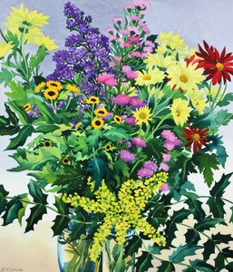 Vinterblommor och löv (akvarell på papper)