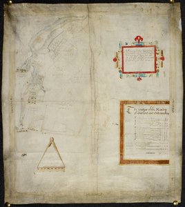 Karta över Bayford och Goodmanston herrgårdar i Murston och Sittingbourne, co. Kent: 1590 (bläck och färgtvätt på pergament)