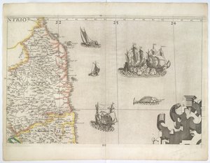 Northumbria och nordöstra England, från Saxtons väggkarta från 1583 (gravyr)