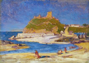 Criccieth Castle (olja på duk på papp) av Christopher Williams