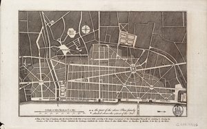 Plan över staden London efter den stora branden 1666 (tryck)