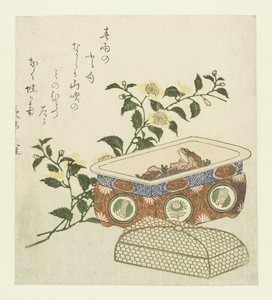 Groda och spray av Kerria Japonica av Chôtei Hisazumi