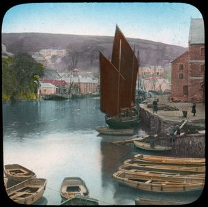 Looe, från kajen, Cornwall, sent 1800- eller tidigt 1900-tal