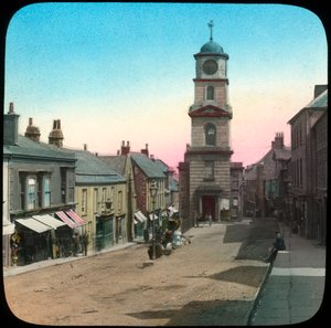 Town Hall and Market Street, Penryn, Cornwall, sent 1800- eller tidigt 1900-tal