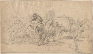 Den flyktiga vagnen av Circle of Eugène Delacroix