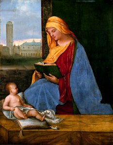 Jungfrun med barnet och utsikt över Venedig (Tallardmadonnan) av circle of Giorgione
