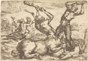 Strid mellan en kentaur och en triton av Circle of Jusepe de Ribera