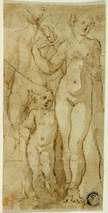 Venus och Amor av Circle of Parmigianino