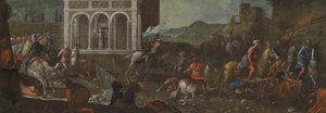 Saint Catherine of Siena försvarar en stad mot turkarna av circle of Vittore Carpaccio