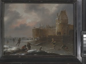 Vinterlandskap med skridskoåkare, ca 1660 (olja på trä) av Claes (1630 76) Molenaer