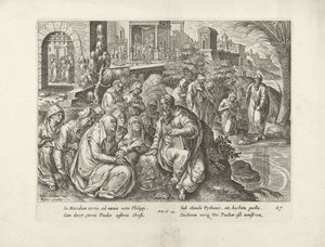 Paulus omvänder kvinnorna i Filippi Apostlarnas handlingar (serietitel) Acta Apostolorum (serietitel) av Claes Jansz. Visscher (II) (attributed to workshop of)