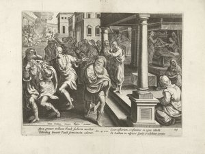 Paulus driver ut demonerna i Efesos Apostlarnas handlingar (serietitel) Acta Apostolorum (serietitel) av Claes Jansz. Visscher (II) (workshop of)