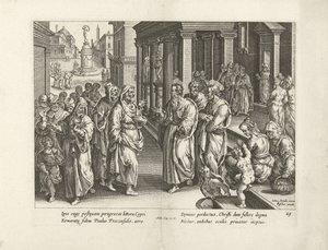 Paulus bråkar med magikern Elymas Apostlarnas handlingar (serietitel) Acta Apostolorum (serietitel) av Claes Jansz. Visscher (II) (workshop of)