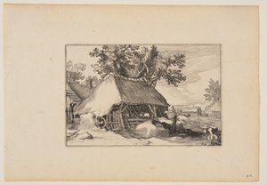 En ladugård, från Landskap (Verscheyden aerdige Lanthuysen...) av Claes Jansz. Visscher