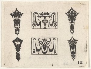 Svarttryck med två horisontella paneler och fyra ramar, ca. 1620. av Claes Jansz Visscher