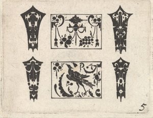 Svarttryck med ett symmetriskt Schweifwerk-mönster, ca. 1620. av Claes Jansz Visscher
