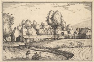 Väg längs ett fält, skylt 16 från Regiunculae et Villae aliquot Ducatus Brabantiae, ca. 1610 av Claes Jansz Visscher