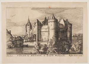 Muidens slott (omvänt), från Fyra slott i Holland och Utrecht av Claes Jansz. Visscher