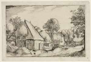 En bondgård, plansch fem efter Bilder av gårdar, lanthus och rustika byar (Praediorum villarum et rusticarum casularum icones) av Claes Jansz. Visscher II