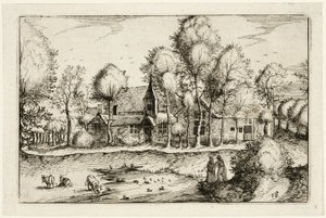 En damm, plåt arton efter Bilder av gårdar, lanthus och rustika byar (Praediorum villarum et rusticarum casularum icones) av Claes Jansz. Visscher II