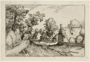 En byväg, plansch sju efter Bilder av gårdar, lanthus och rustika byar (Praediorum villarum et rusticarum casularum icones) av Claes Jansz. Visscher II